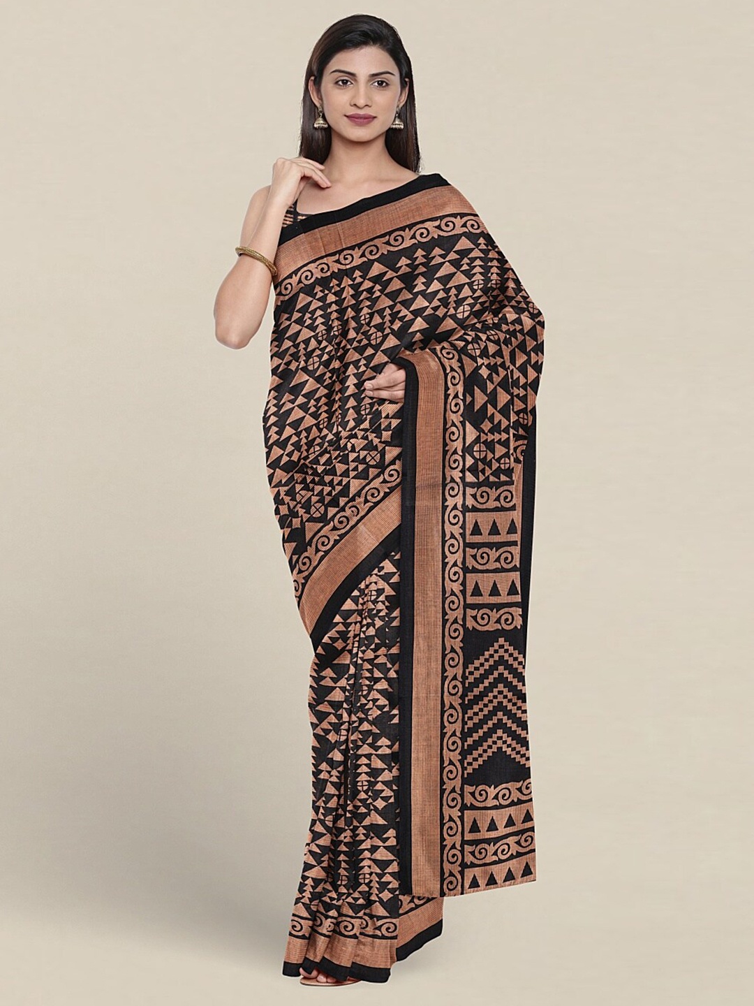 

Pothys Geometric Printed Cotton Blend Saree, Black
