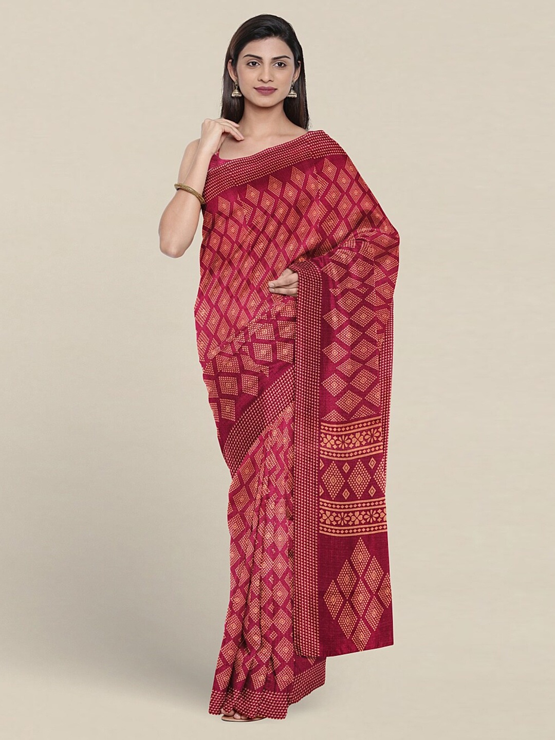 

Pothys Printed Geometric Saree, Purple