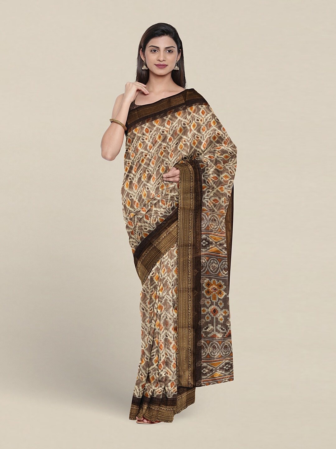 

Pothys Ethnic Motifs Printed Cotton Saree, Grey