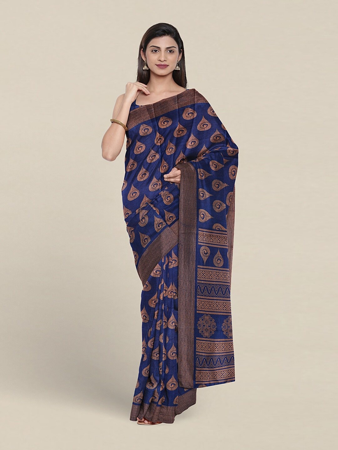 

Pothys Ethnic Motifs Printed Cotton Saree, Blue
