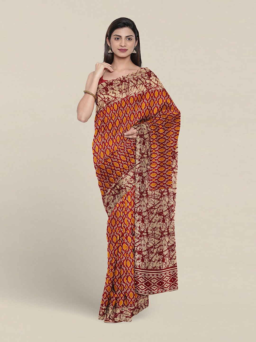 

Pothys Geometric Printed Cotton Saree, Red