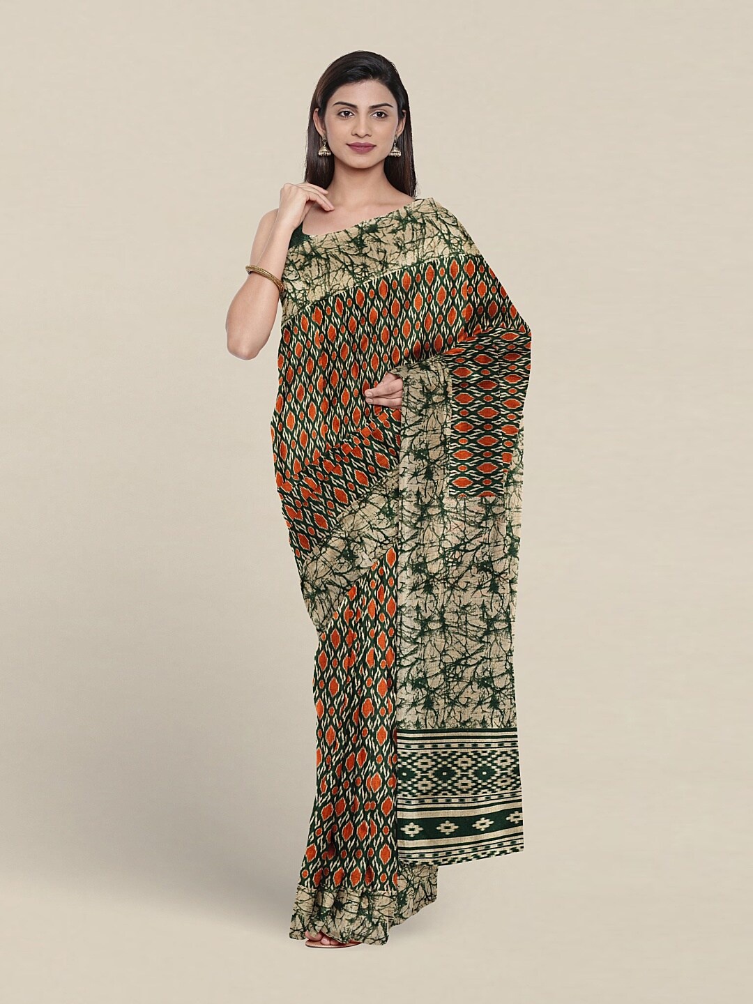 

Pothys Geometric Printed Cotton Saree, Green