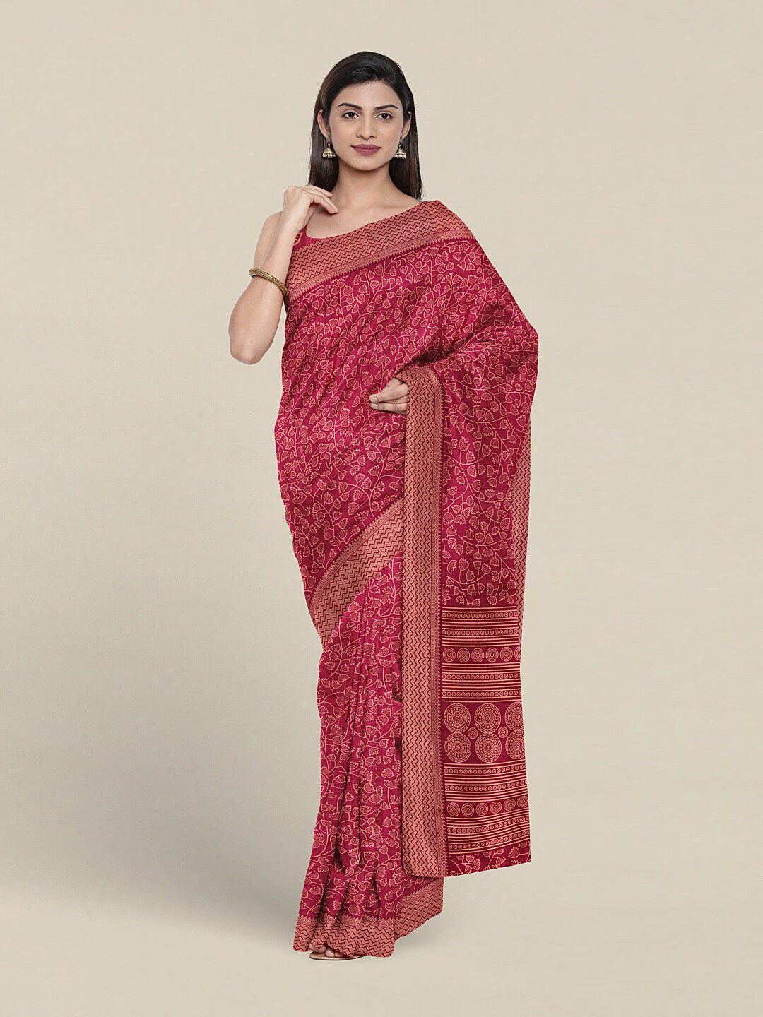 

Pothys Floral Printed Cotton Saree, Pink