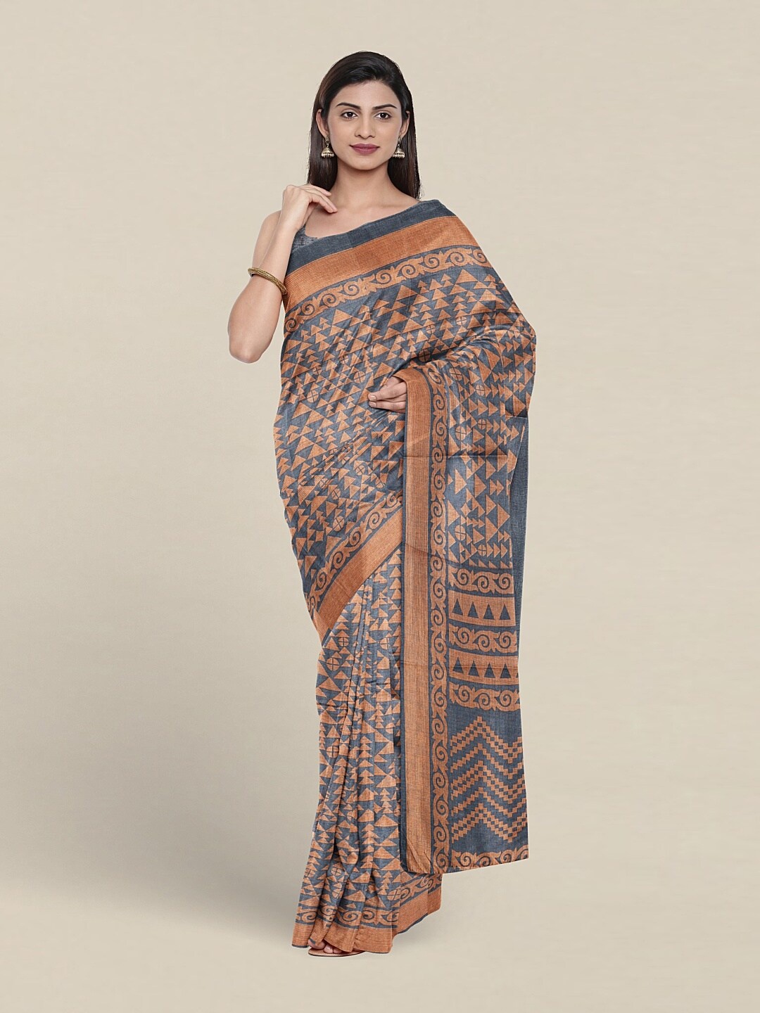 

Pothys Geometric Printed Saree, Grey