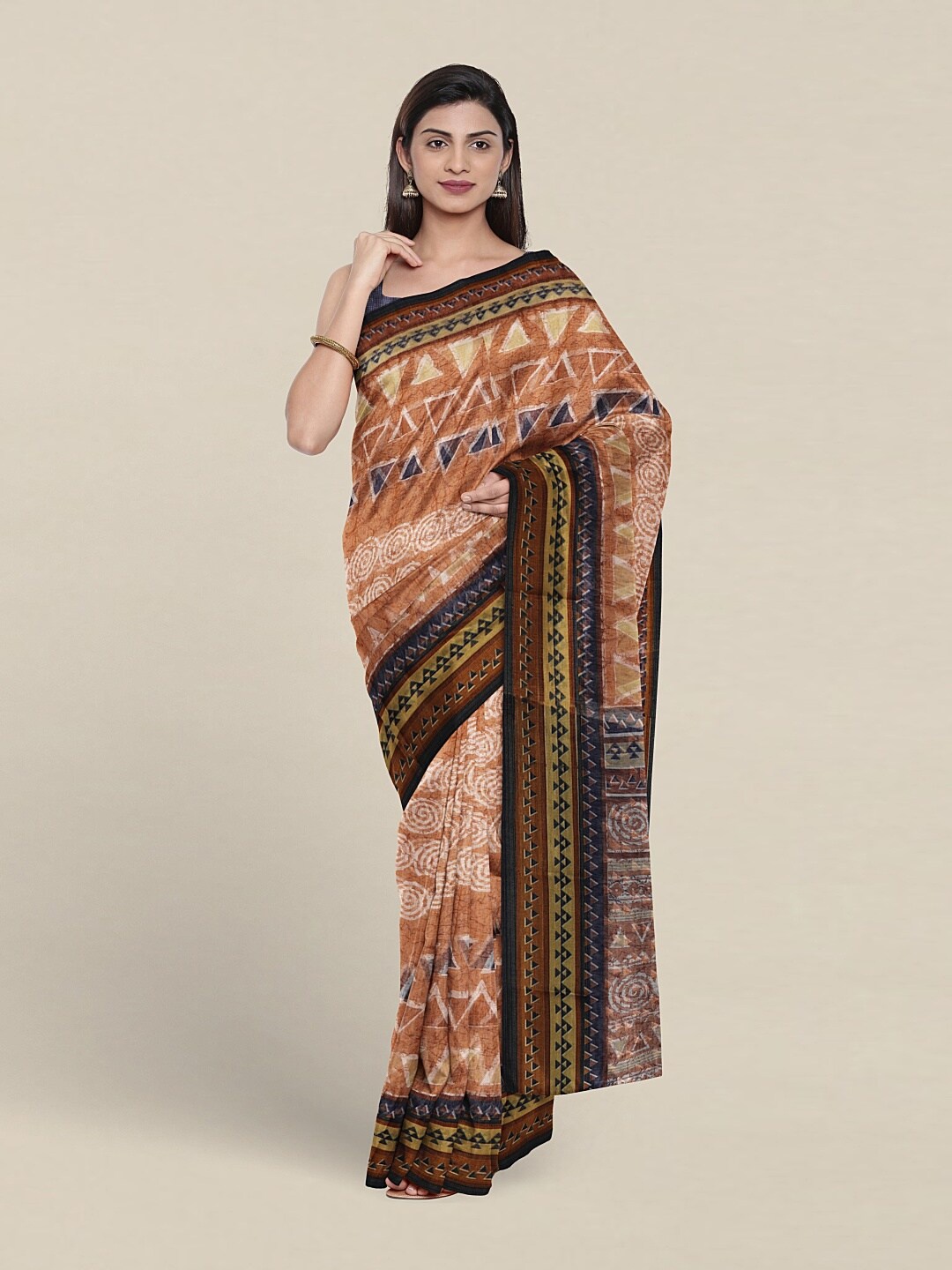 

Pothys Geometric Printed Saree, Peach