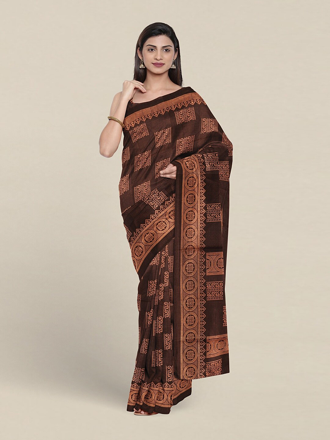 

Pothys Ethnic Motifs Printed Saree, Brown