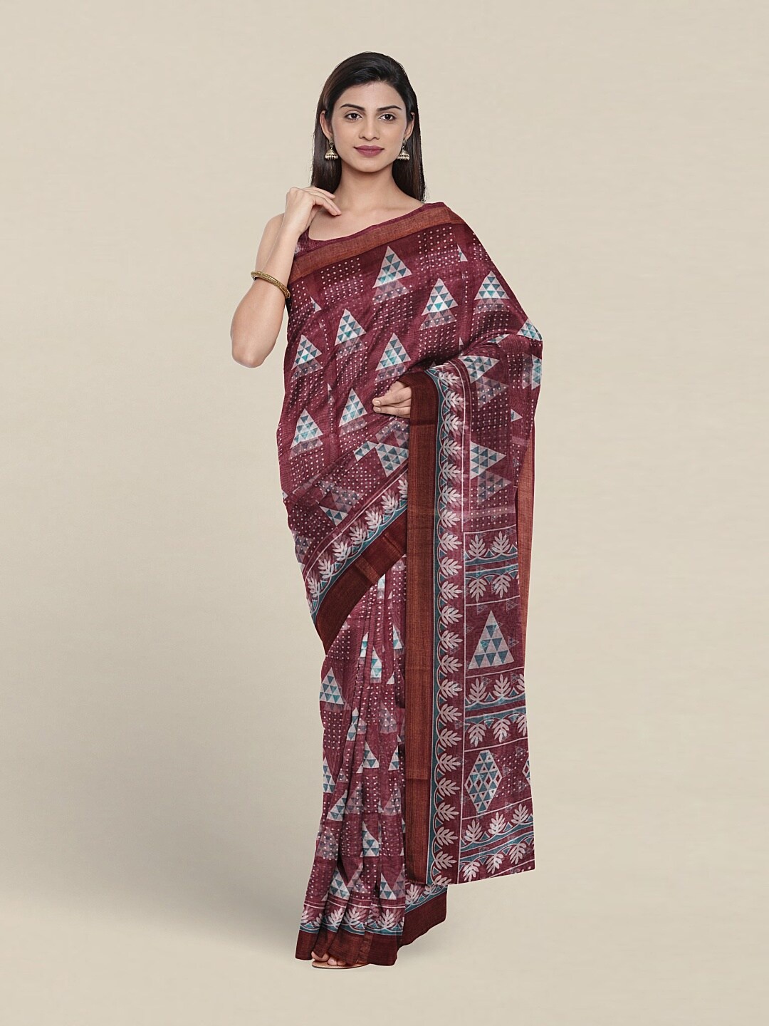 

Pothys Geometric Printed Saree, Burgundy