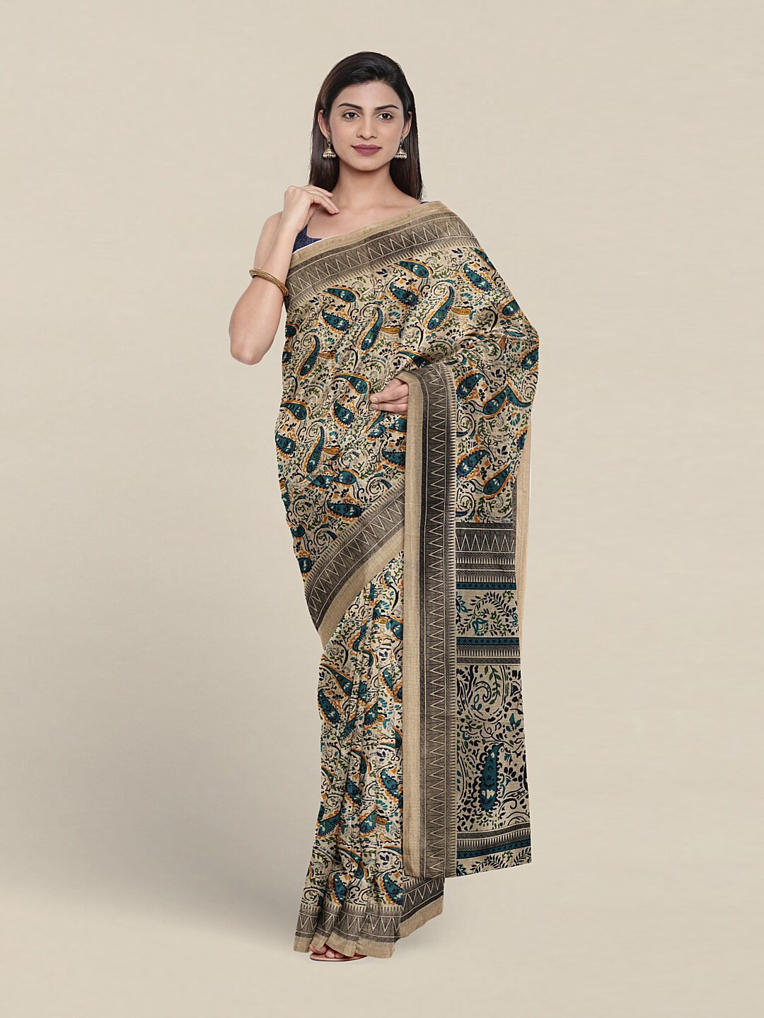 

Pothys Paisley Printed Saree, Cream