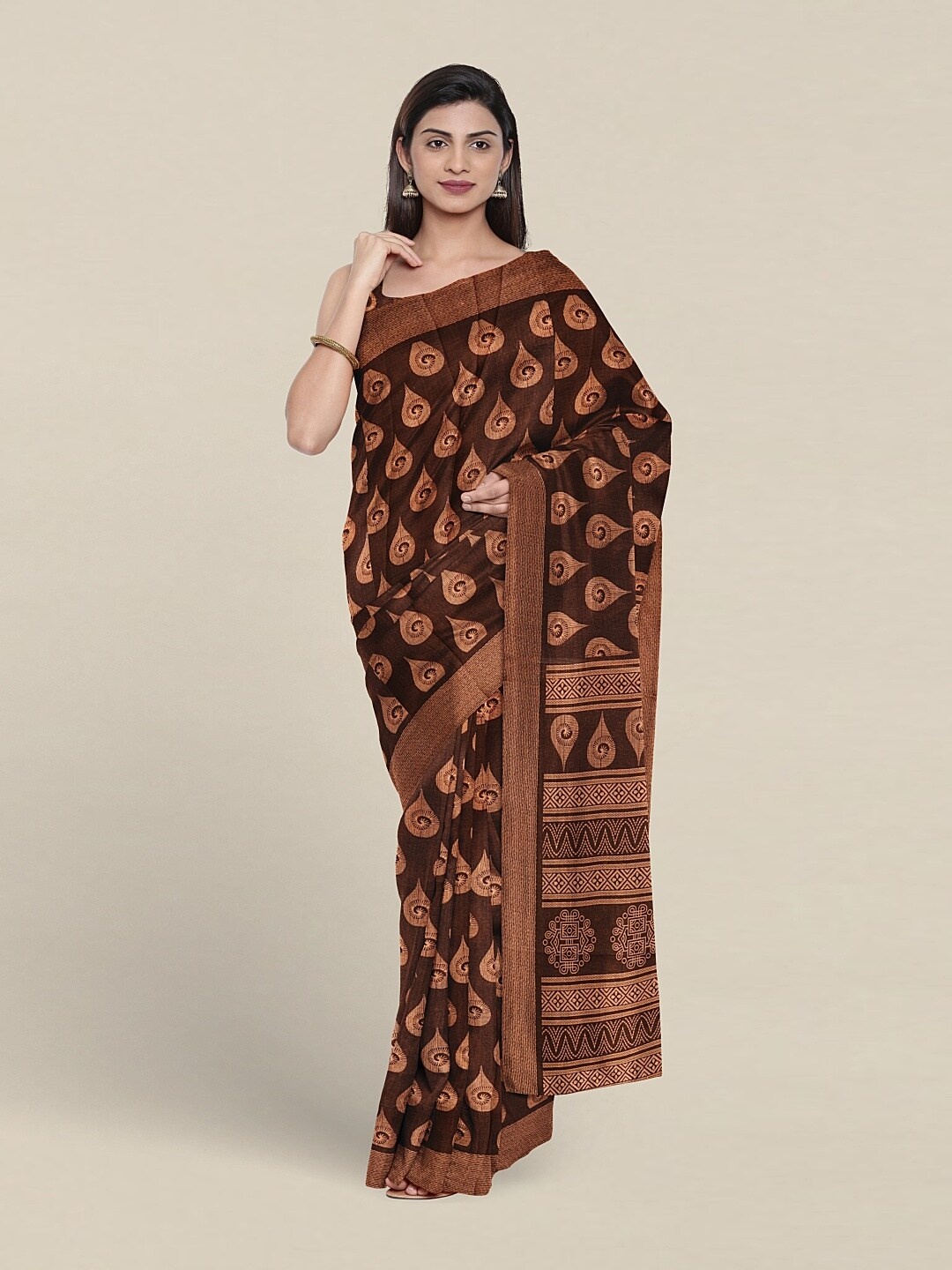 

Pothys Ethnic Motifs Printed Saree, Brown