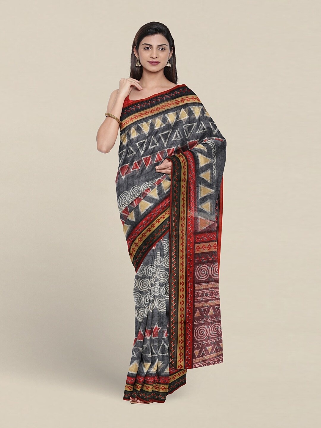 

Pothys Geometric Printed Saree, Grey