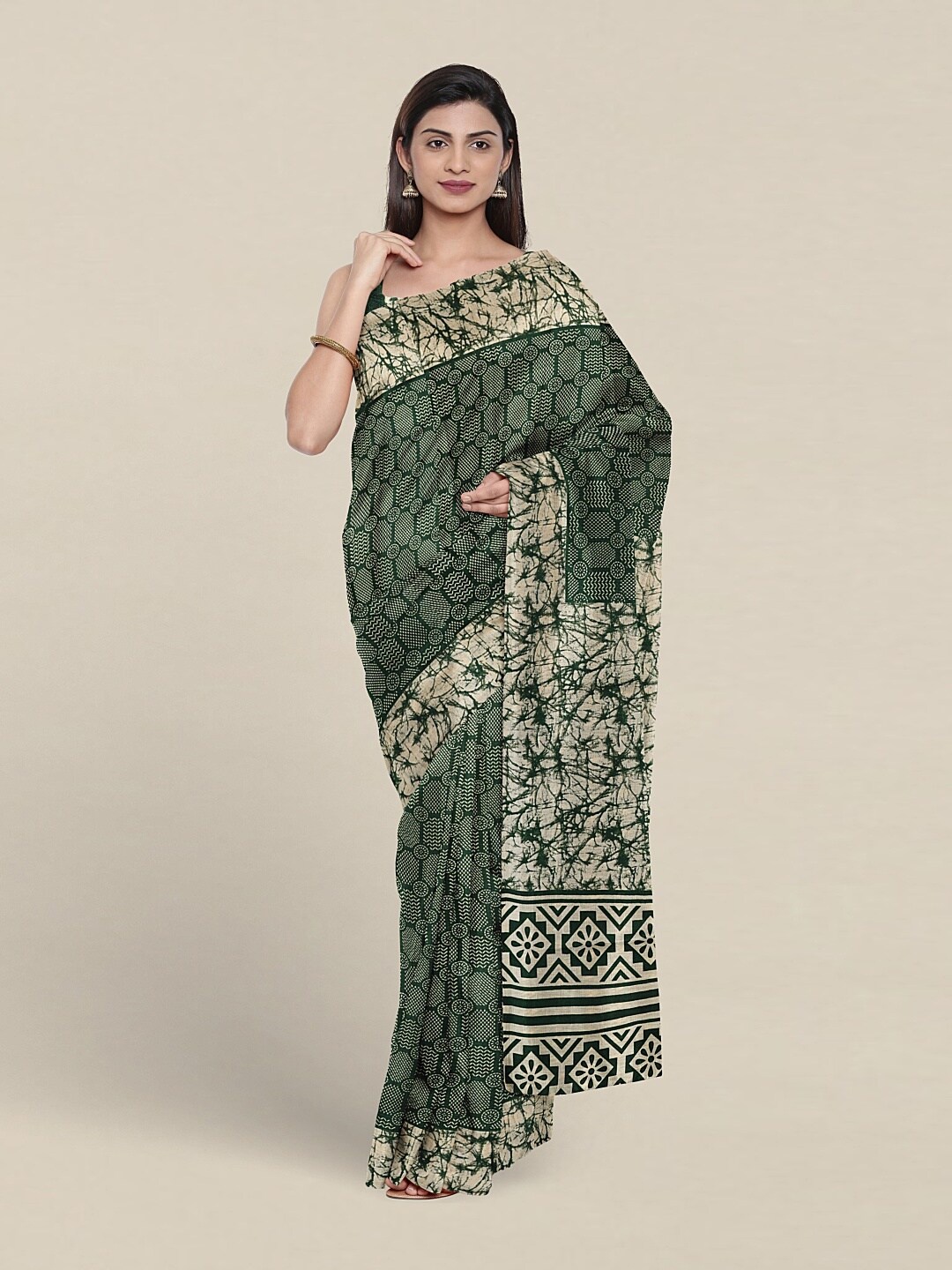 

Pothys Geometric Printed Saree, Green