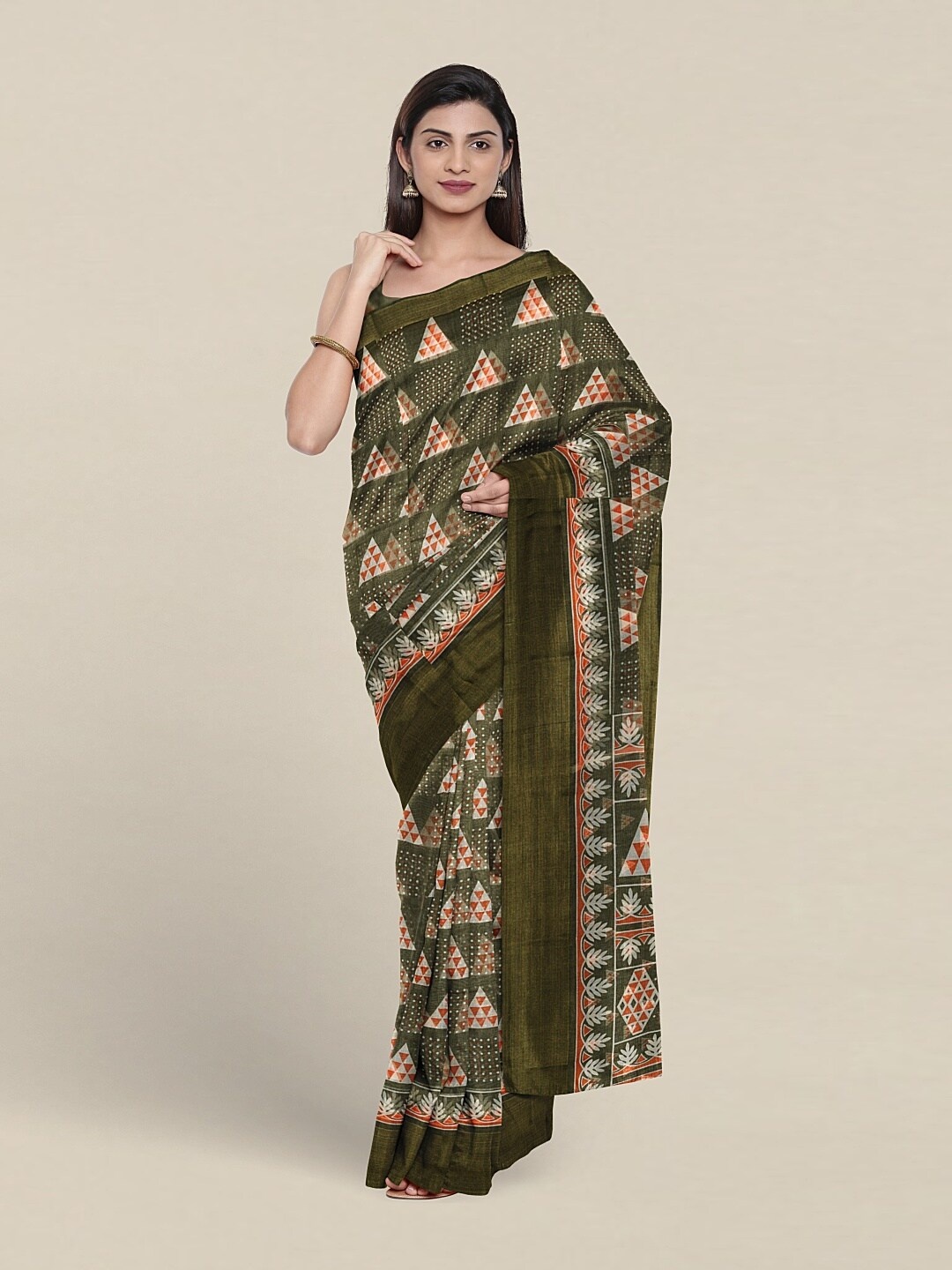 

Pothys Geometric Printed Saree, Green