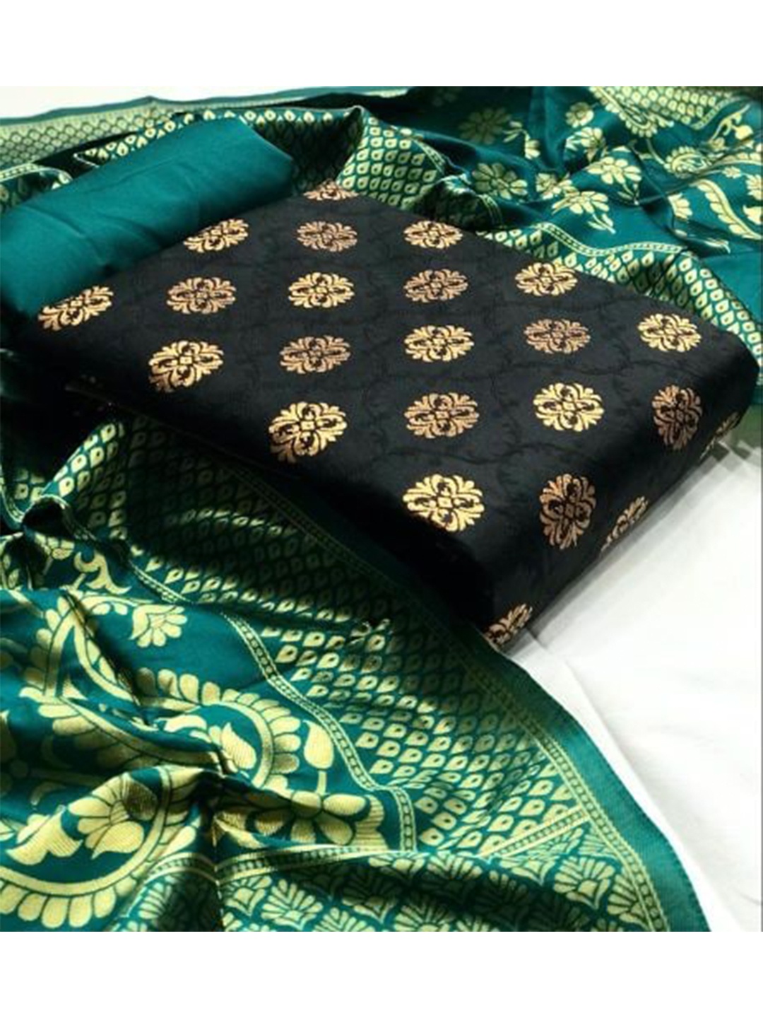 

MORLY Banarasi Jacquard Unstitched Dress Material, Black