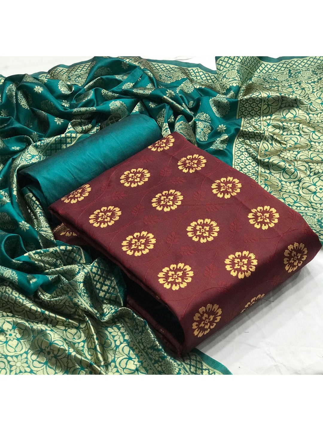 

MORLY Banarasi Jacquard Unstitched Dress Material, Maroon