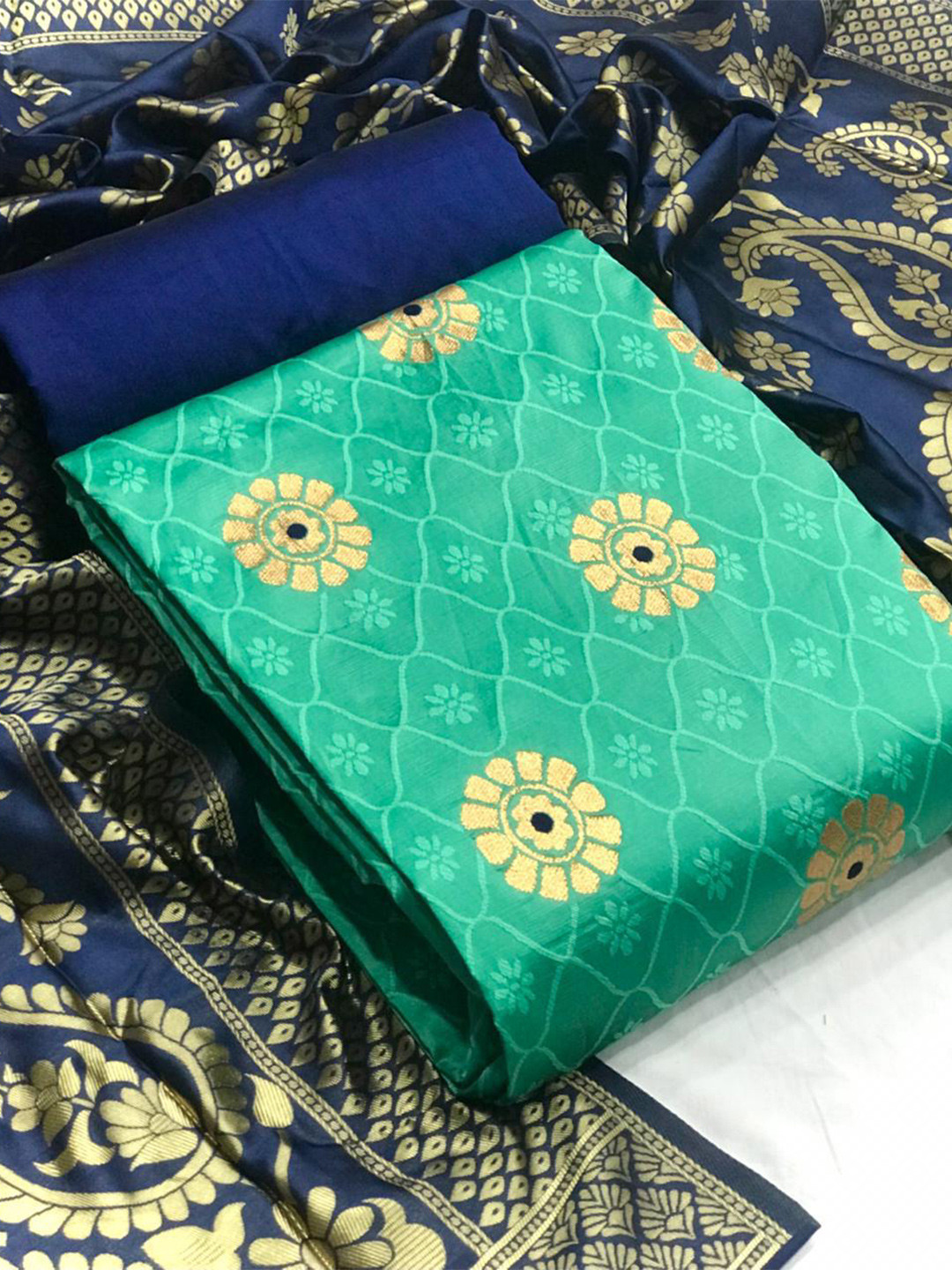 

MORLY Banarasi Jacquard Unstitched Dress Material, Sea green