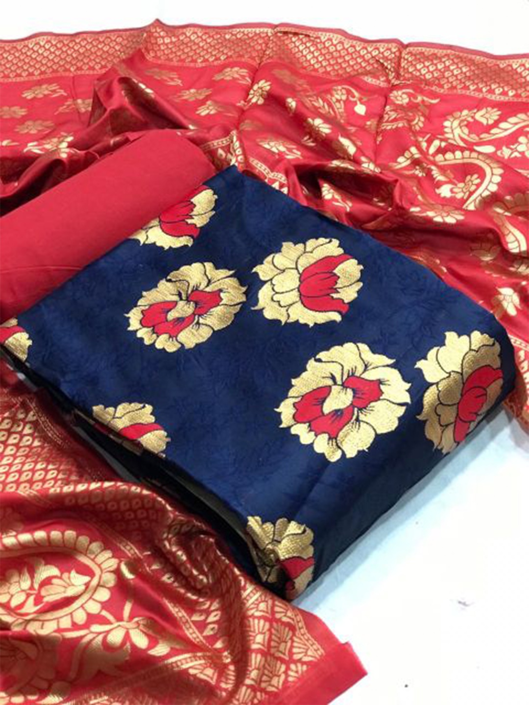 

MORLY Banarasi Jacquard Unstitched Dress Material, Blue