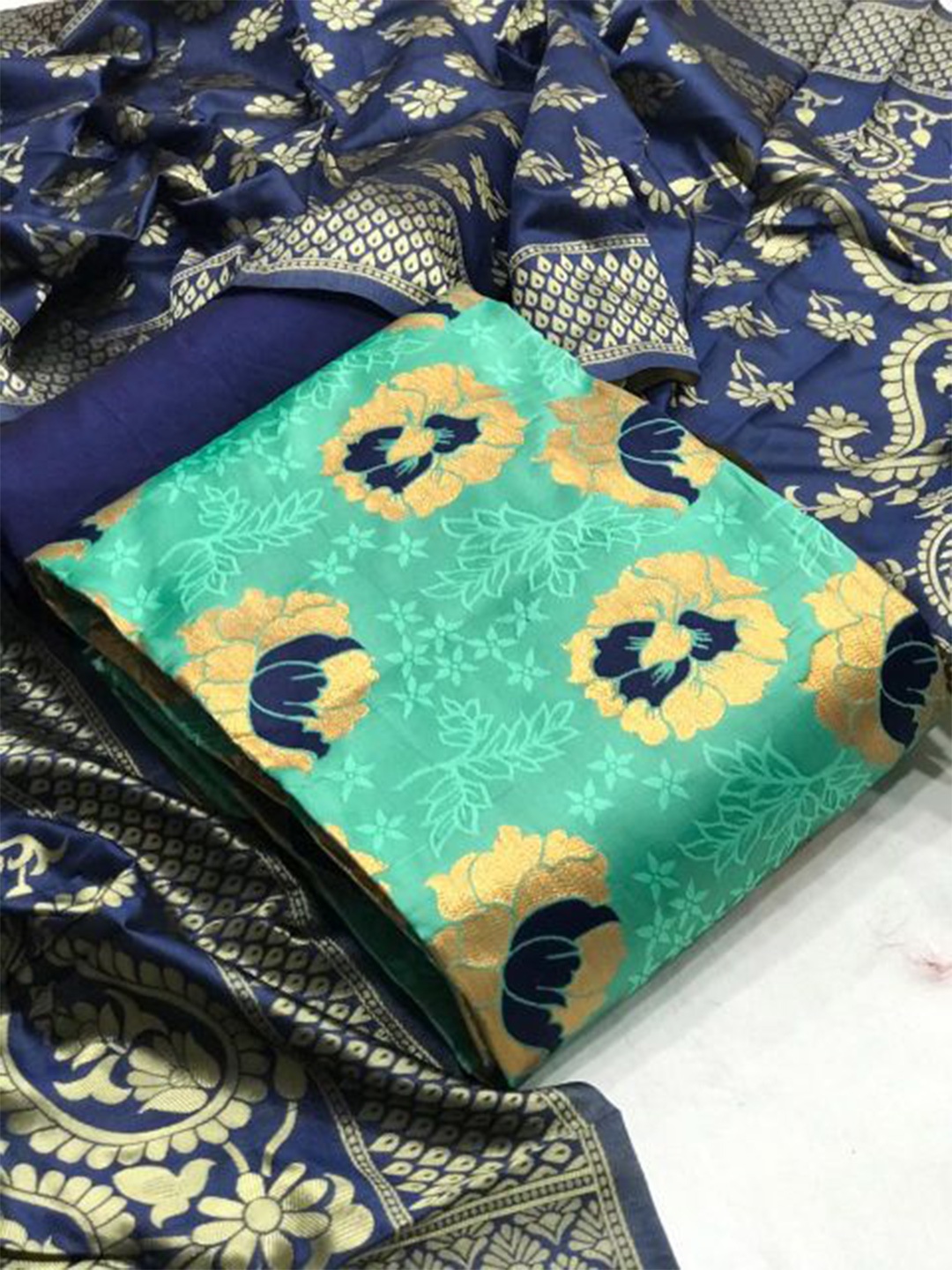 

MORLY Banarasi Jacquard Unstitched Dress Material, Sea green
