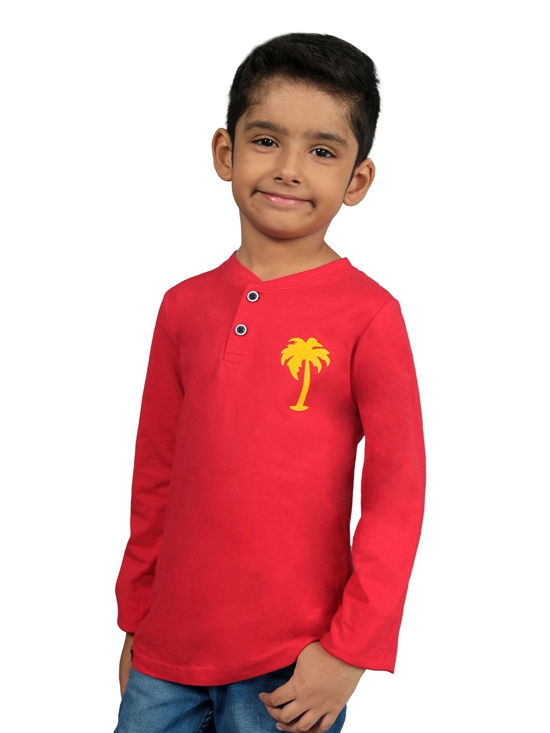 

3PIN Boys Red & Yellow Mandarin Collar T-shirt