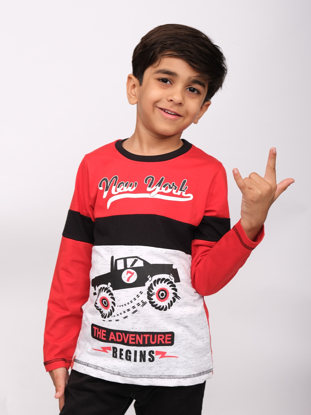 

3PIN Boys Typography Printed Cotton T-shirt, Red