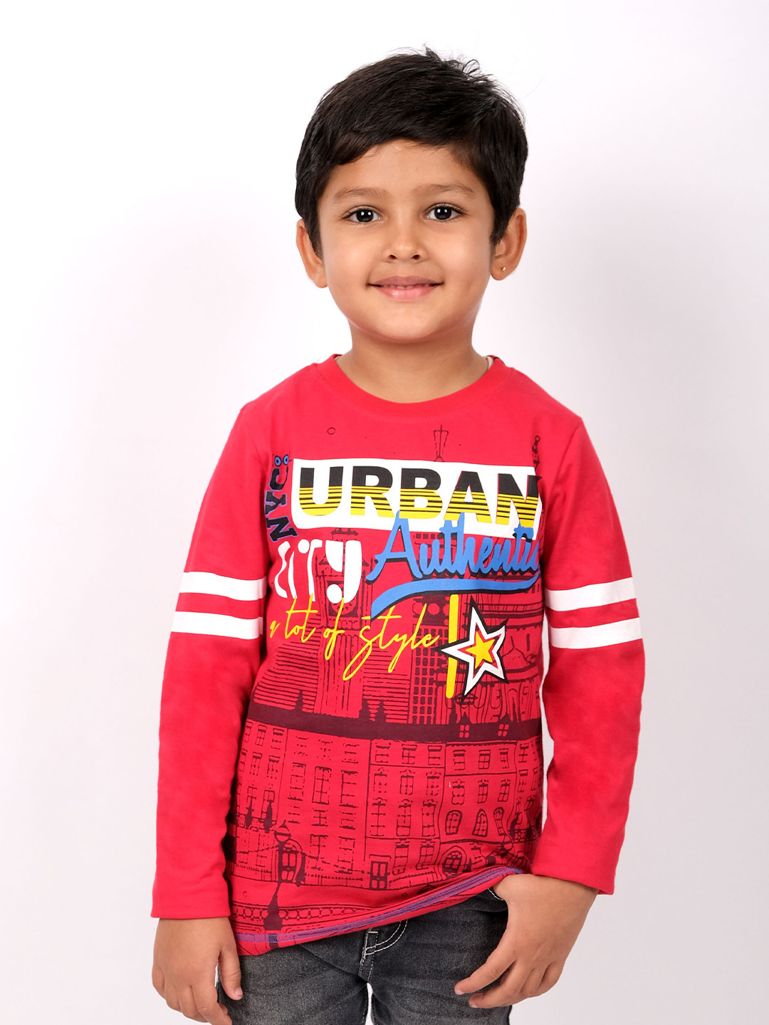 

3PIN Boys Printed Cotton T-shirt, Red