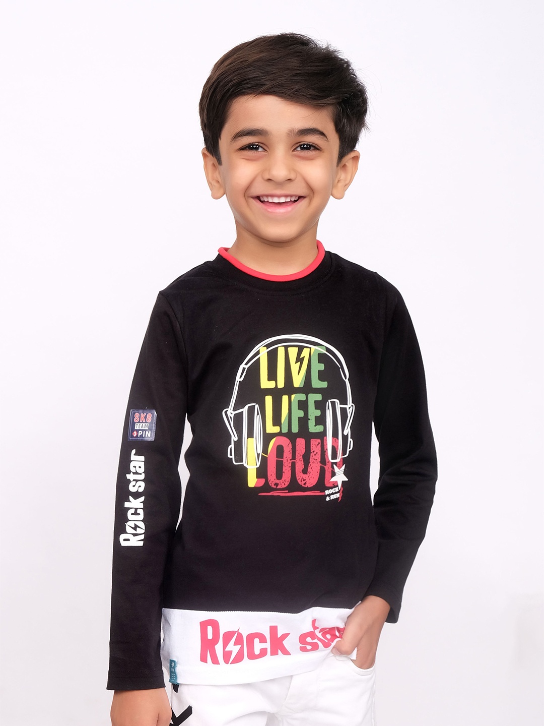 

3PIN Boys Typography Printed Cotton T-shirt, Black