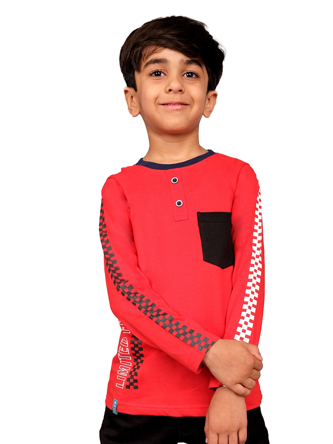 

3PIN Boys Typography Printed Henley Neck Cotton T-shirt, Red
