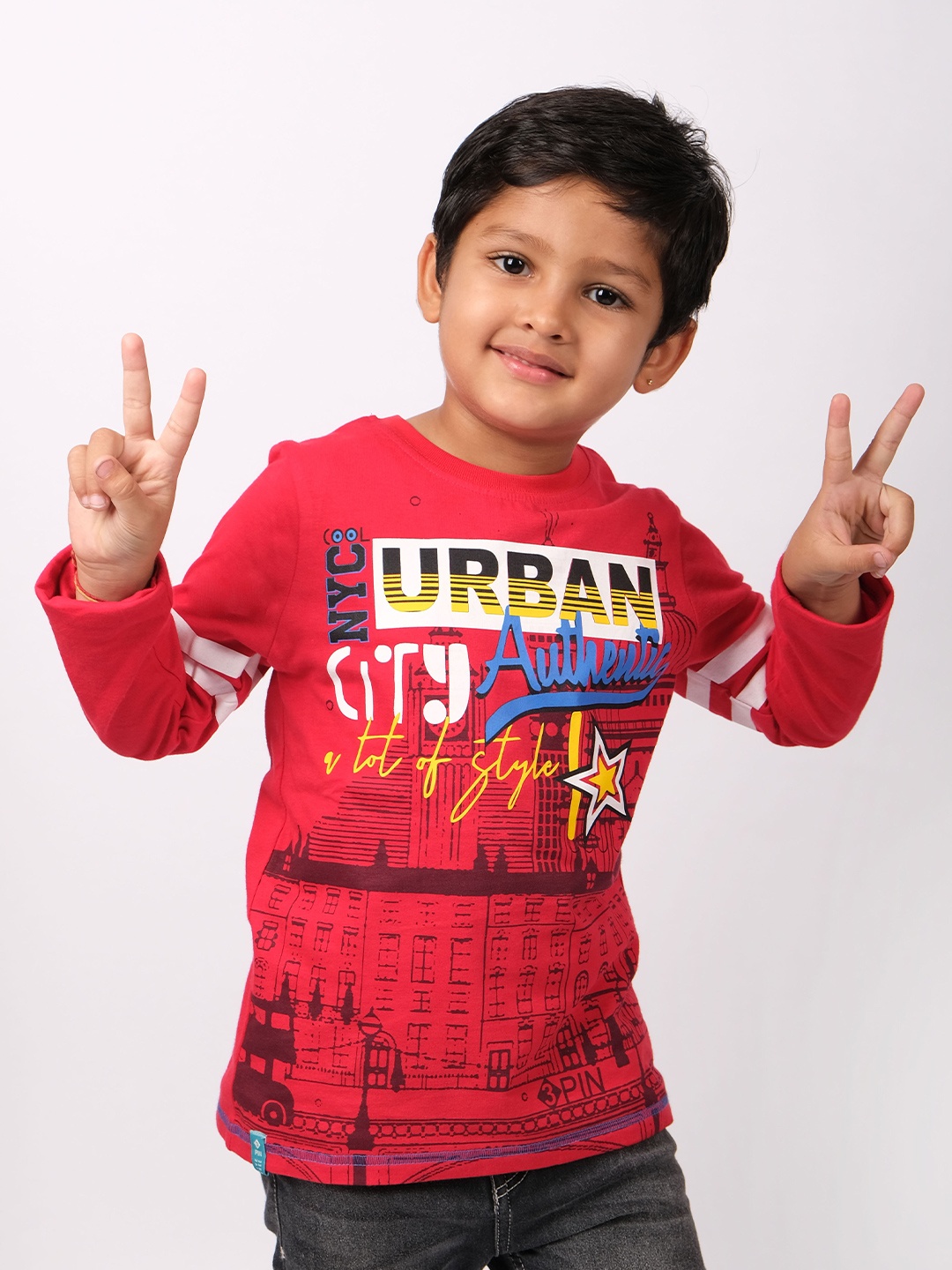 

3PIN Boys Printed Cotton T-shirt, Red