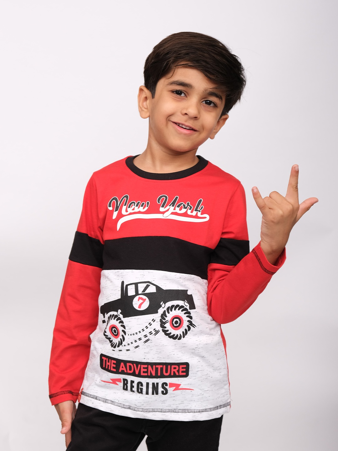 

3PIN Boys Typography Printed Cotton T-shirt, Red