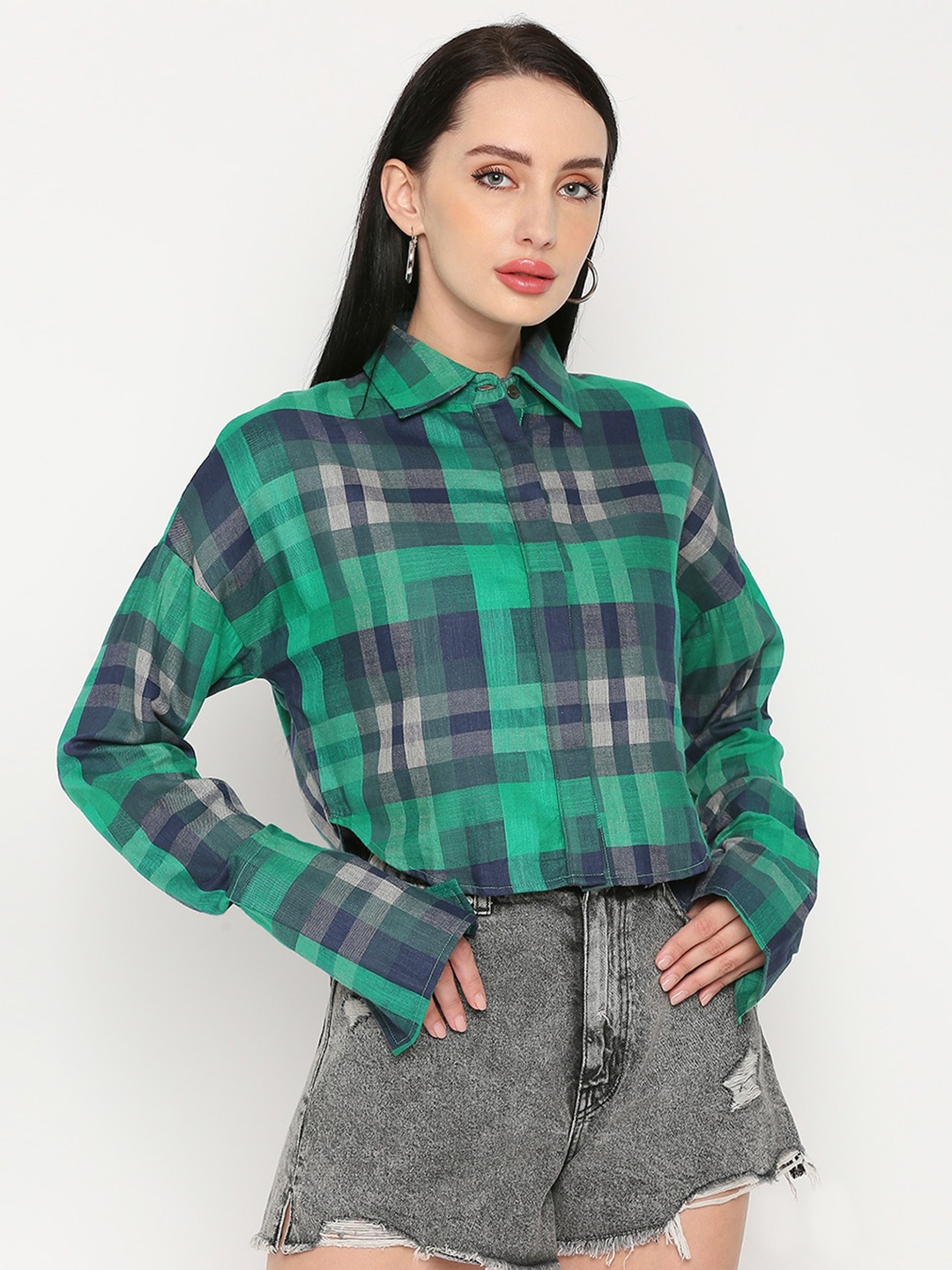 

Remanika Women Comfort Tartan Checks Pure Cotton Casual Shirt, Green