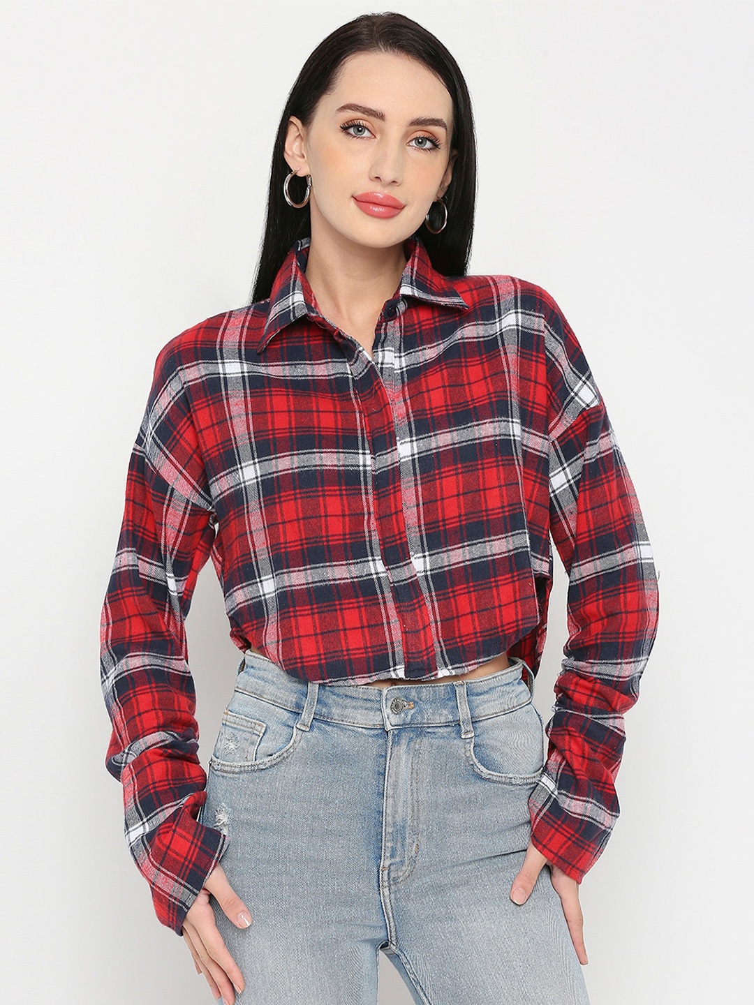

Remanika Women Comfort Tartan Checks Pure Cotton Casual Shirt, Red