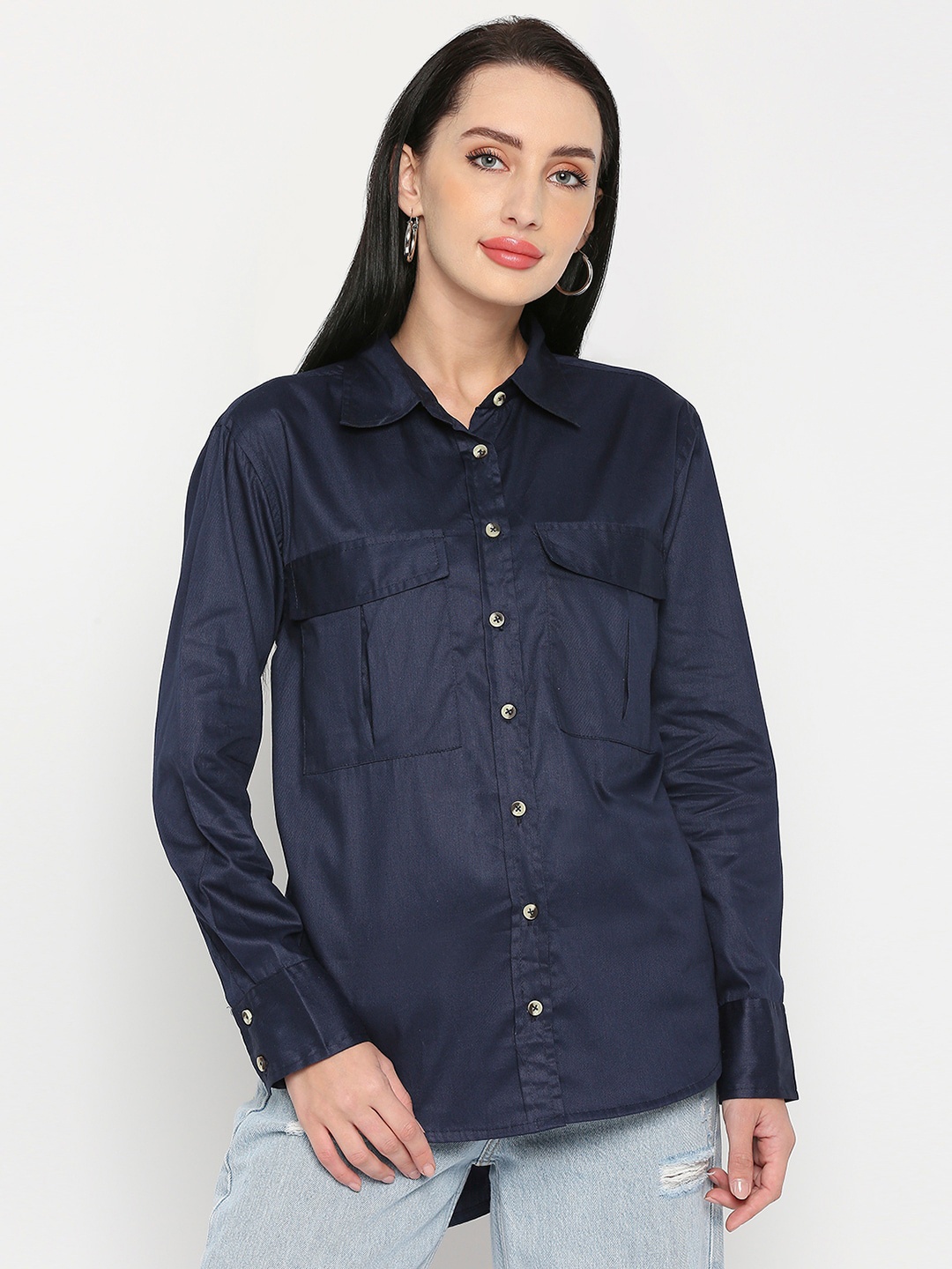 

Remanika Women Comfort High Low Cotton Casual Shirt, Blue