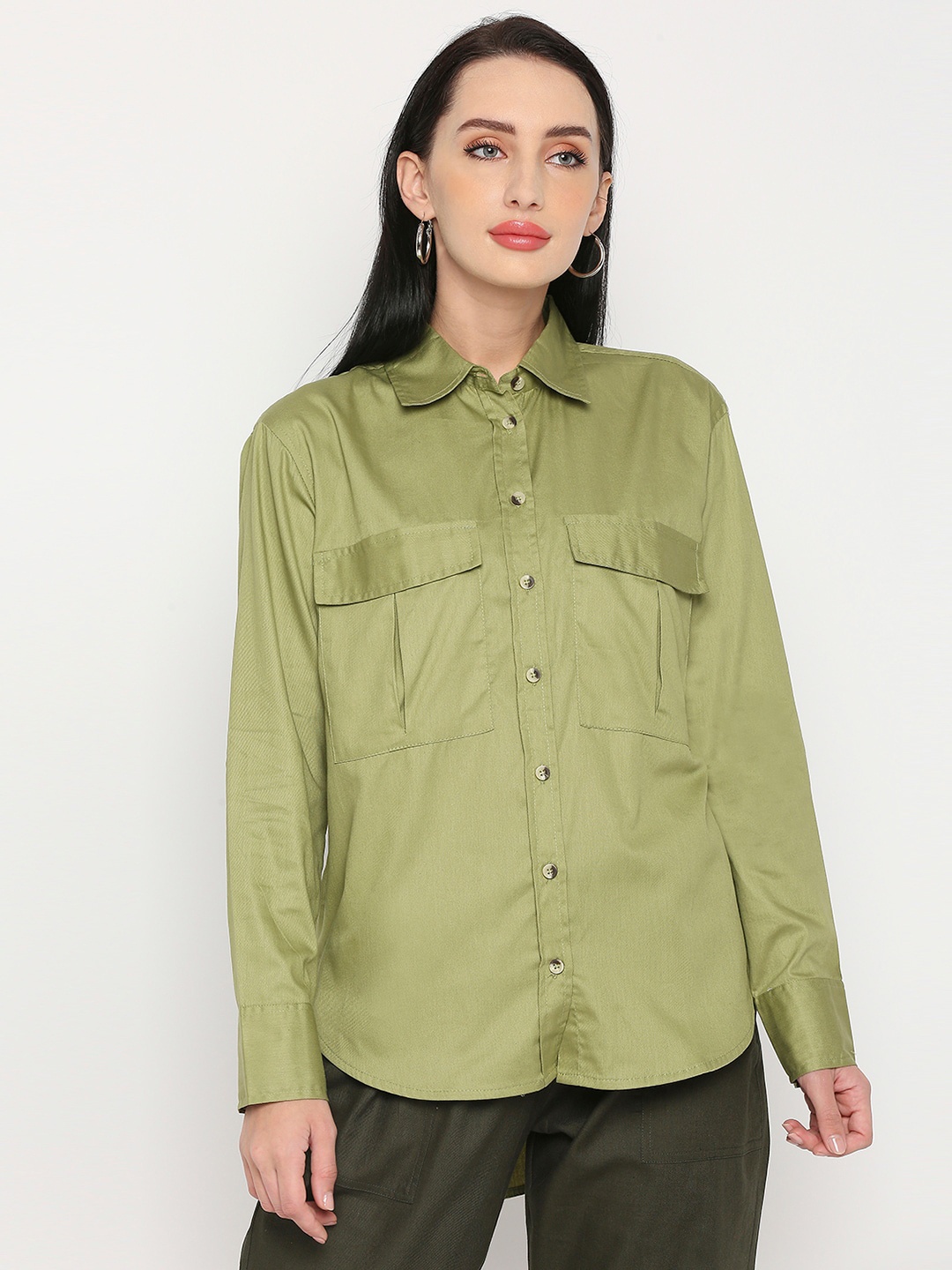 

Remanika Women Comfort Pure CottonCasual Shirt, Green