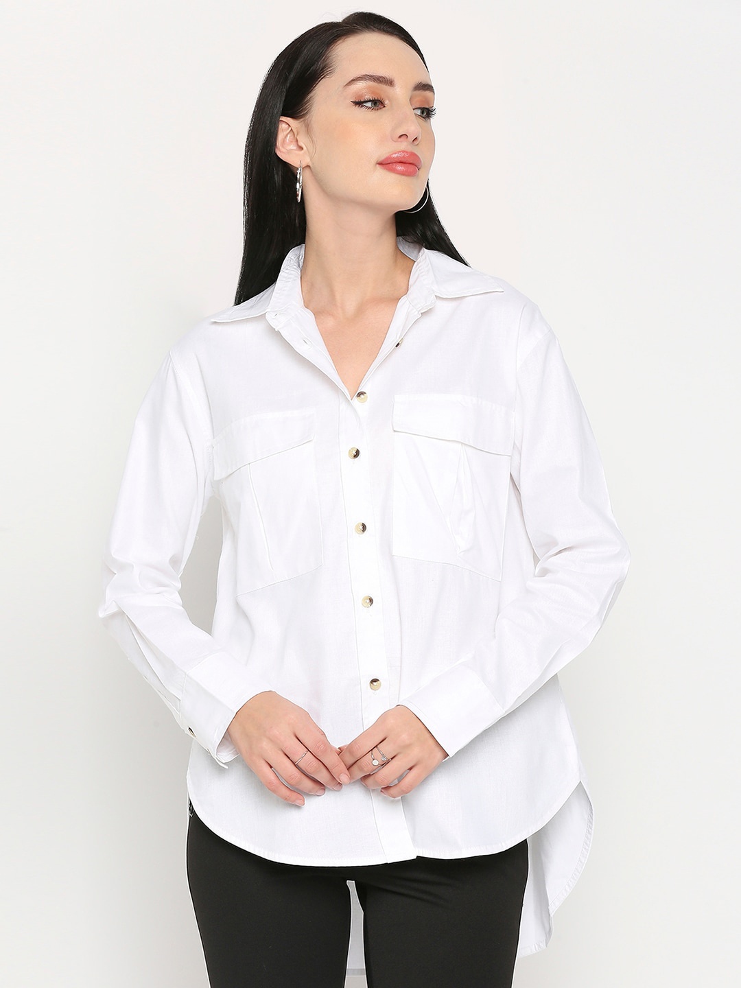 

Remanika Women Comfort High Low Cotton Casual Shirt, White