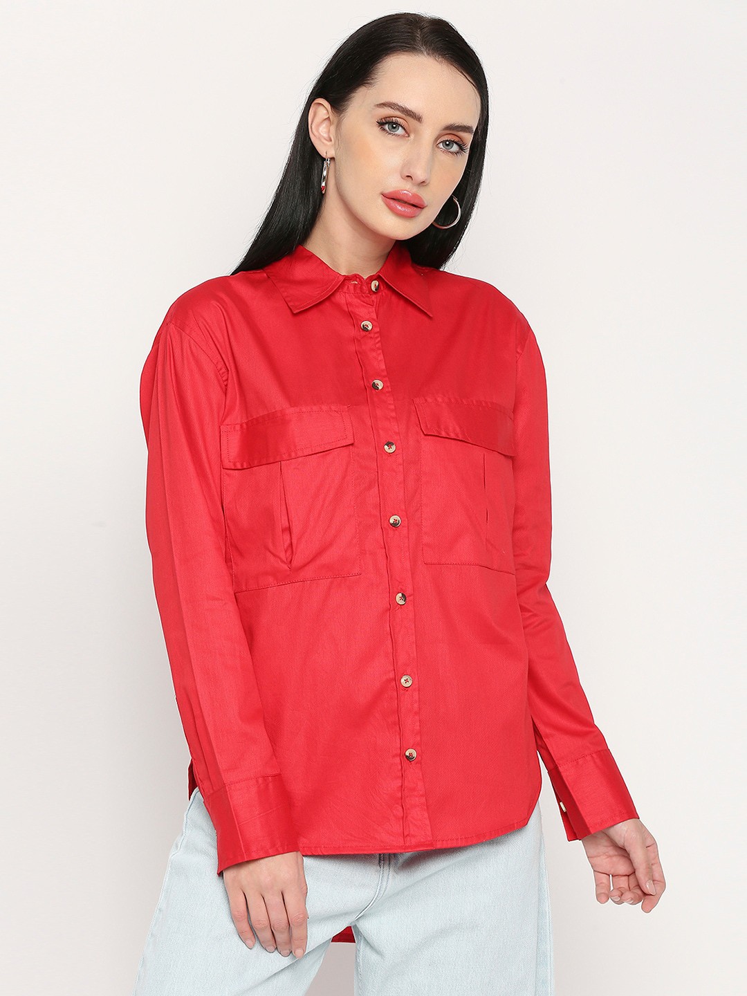 

Remanika Women Comfort High Low Cotton Casual Shirt, Red