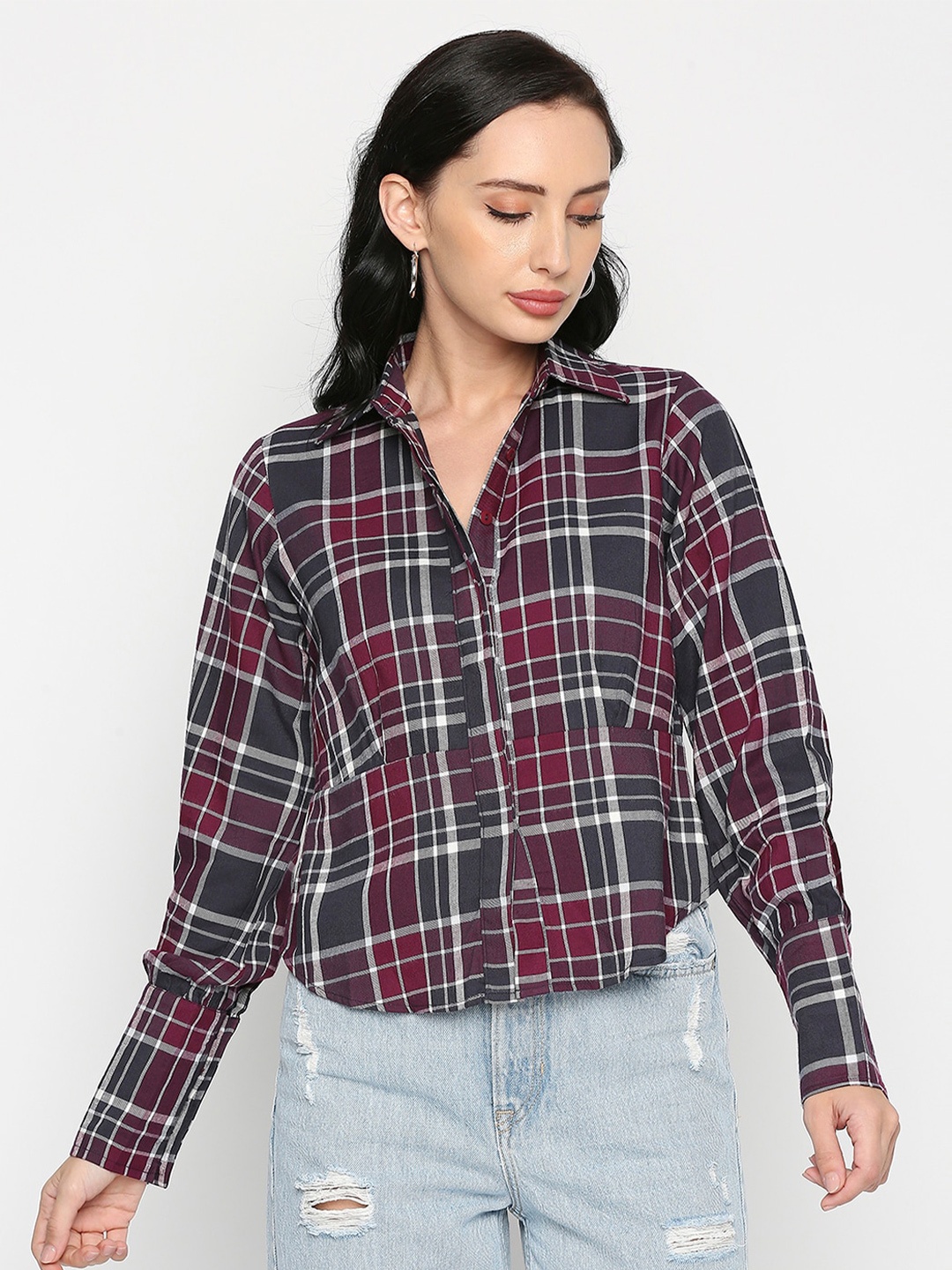 

Remanika Women Comfort Tartan Checks Cotton Casual Shirt, Burgundy