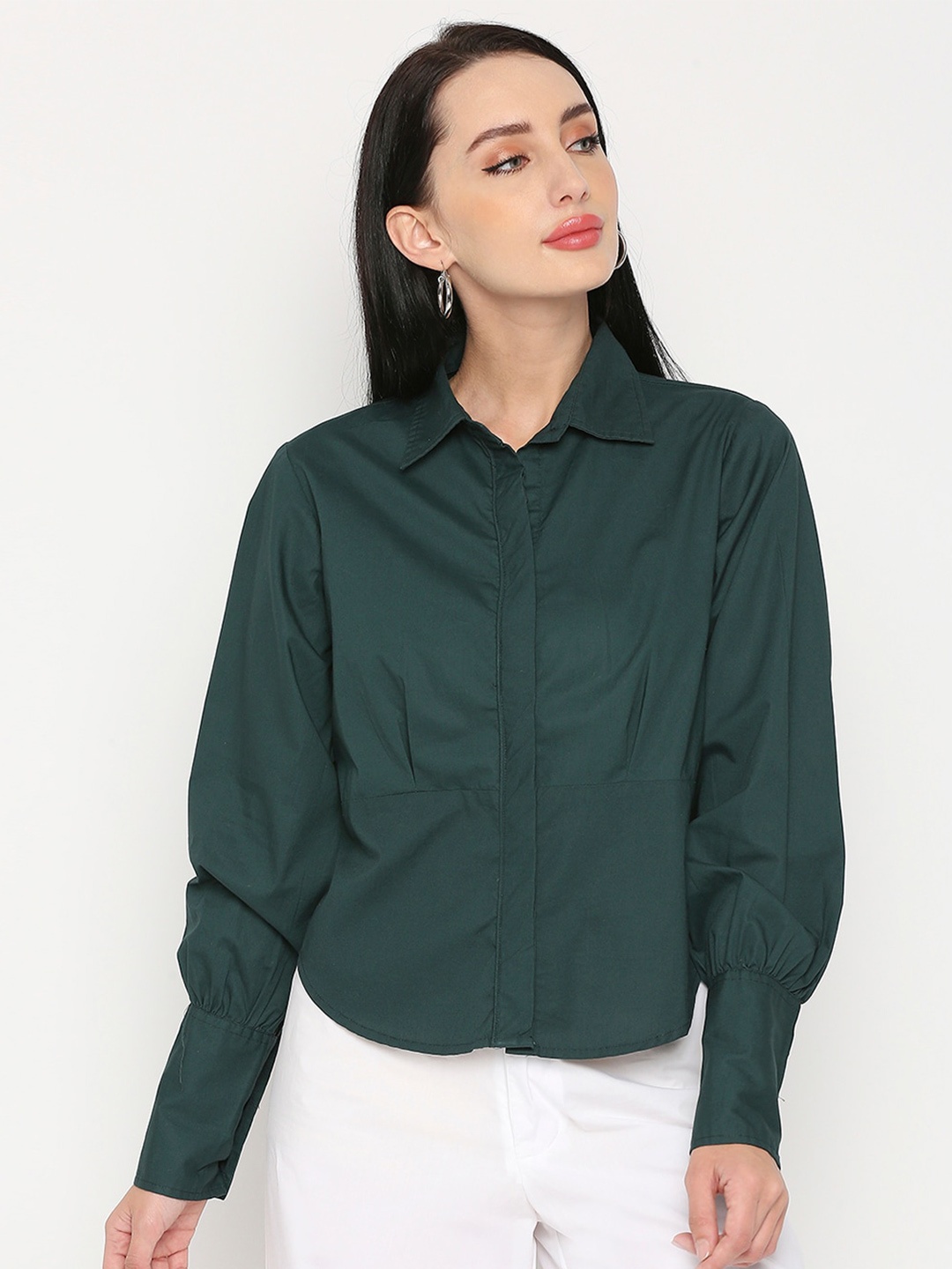 

Remanika Women Comfort Cotton Crop Casual Shirt, Green