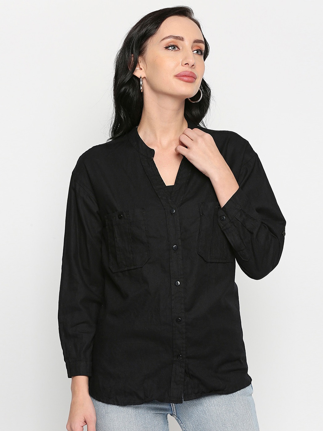 

Remanika Women Comfort Cotton Casual Shirt, Black