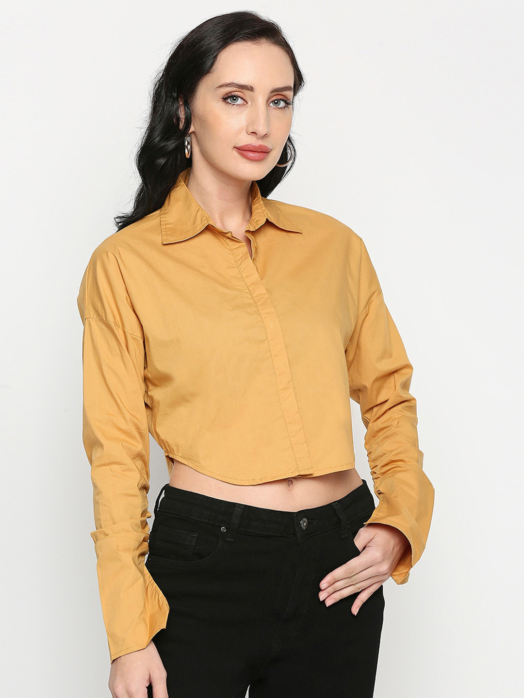 

Remanika Women Comfort Cotton Crop Casual Shirt, Yellow