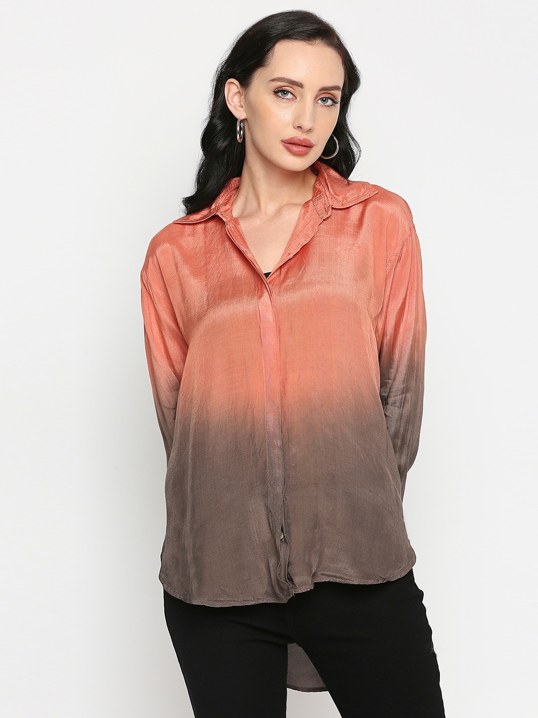 

Remanika Women Comfort Ombre High Low Cotton Casual Shirt, Orange