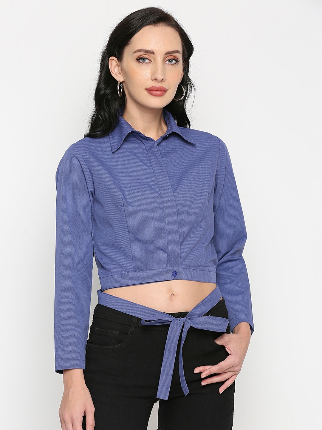 

Remanika Women Comfort Cotton Casual Crop Shirt, Blue