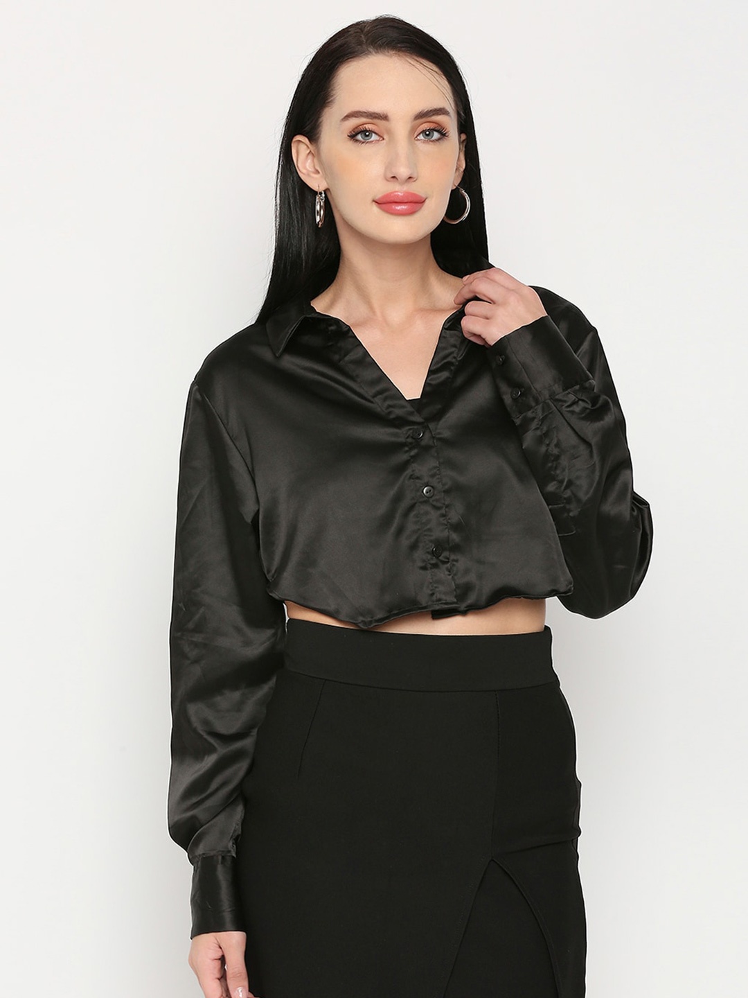 

Remanika Women Comfort Casual Satin Shirt, Black