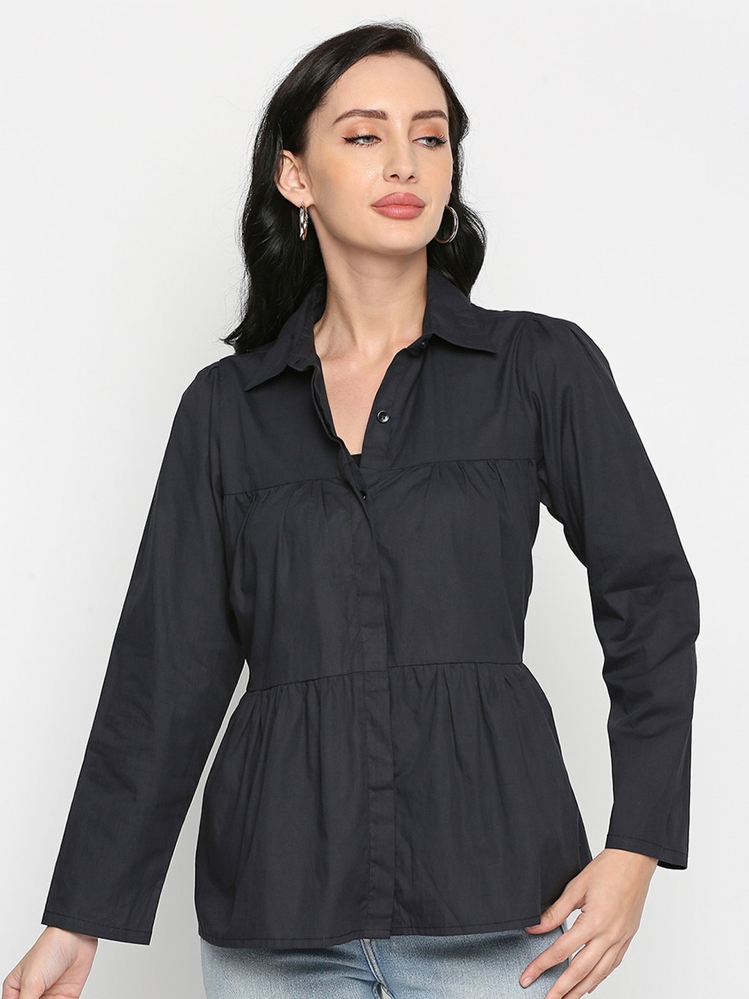

Remanika Women Comfort Casual Cotton Shirt, Black