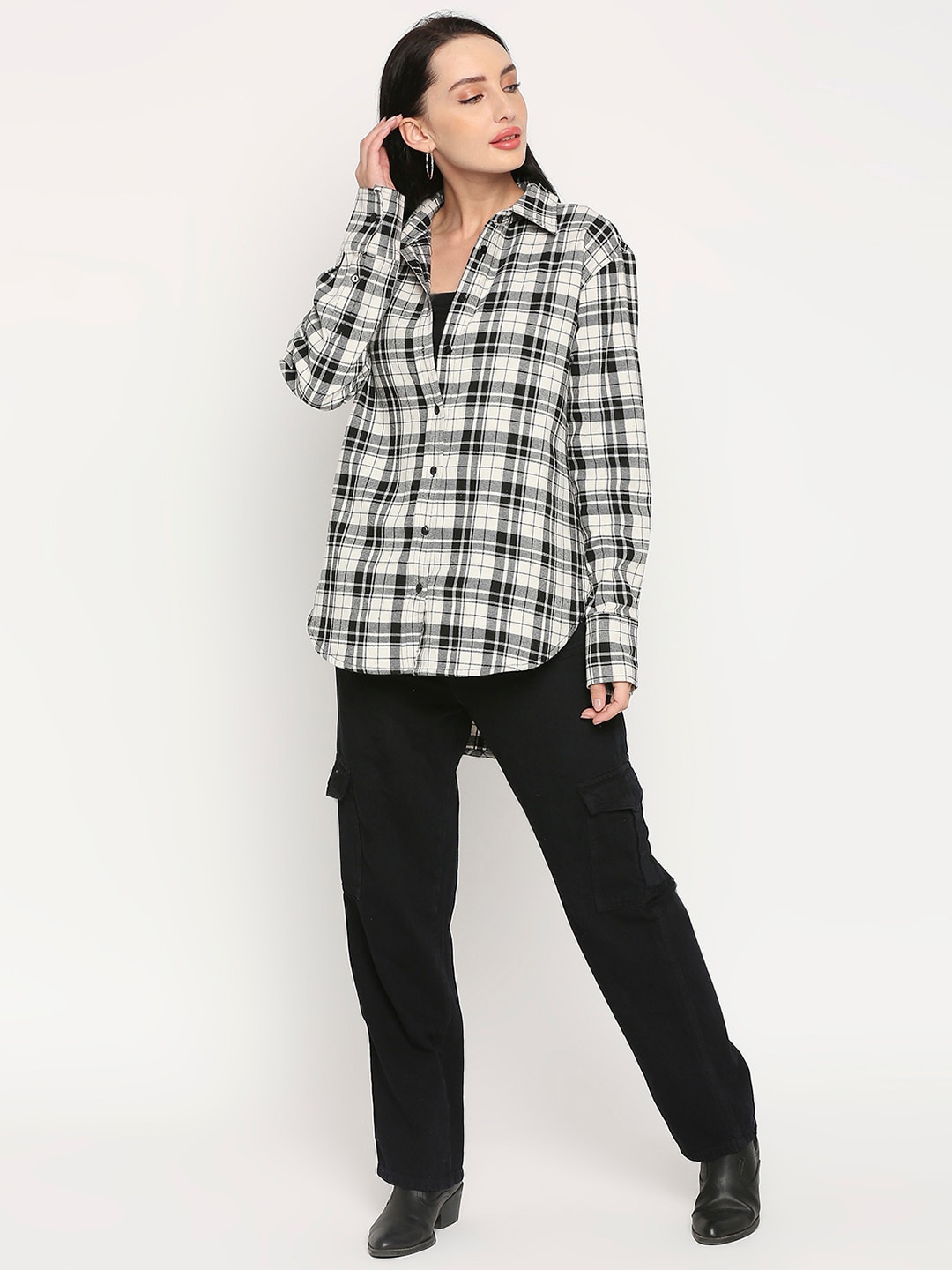 

Remanika Women Comfort Tartan Checked Casual Cotton Shirt, Off white