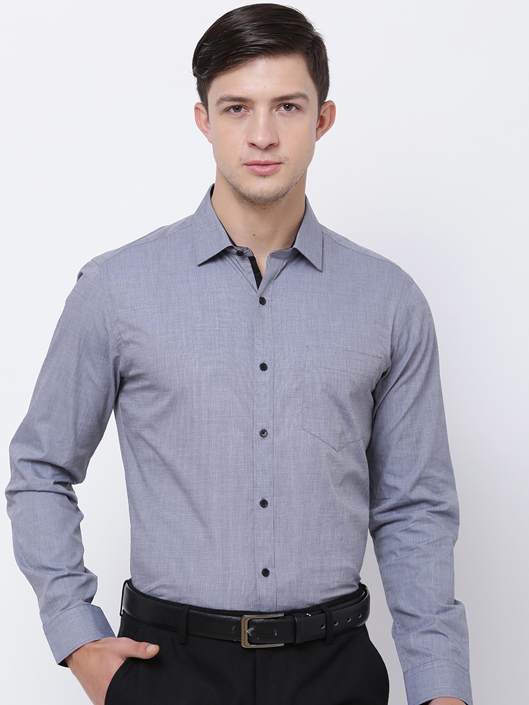 

Black coffee Men Grey Slim Fit Solid Formal Shirt