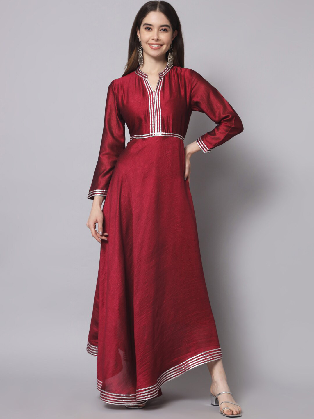 

Myshka Silk Gotta Patti Embroidered Anarkali Gown, Maroon