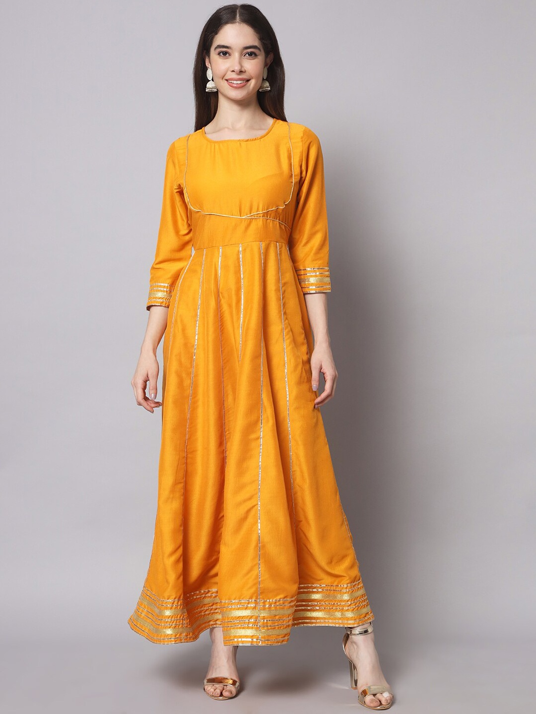 

Myshka Gotta Patti Silk Anarkali Gown, Mustard