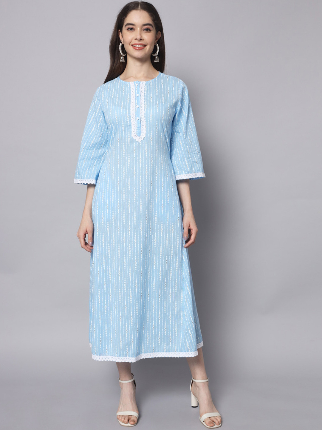 

Myshka Blue Ethnic Motifs Printed Maxi Cotton Dress