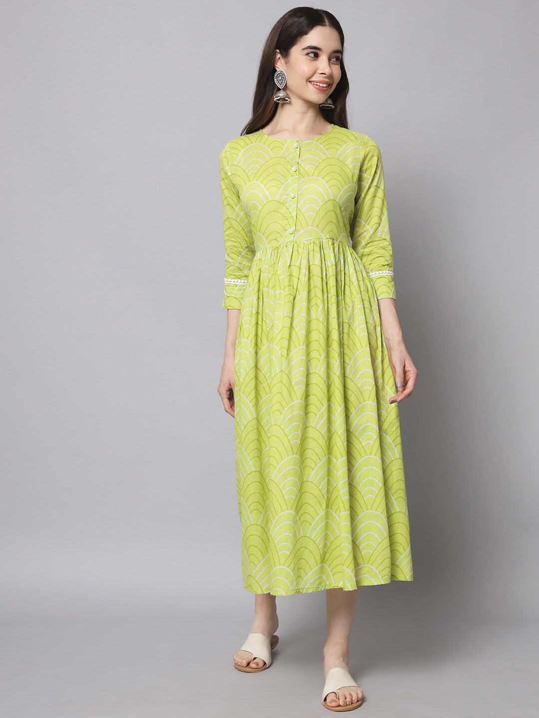 

Myshka Cotton A-Line Midi Dress, Green
