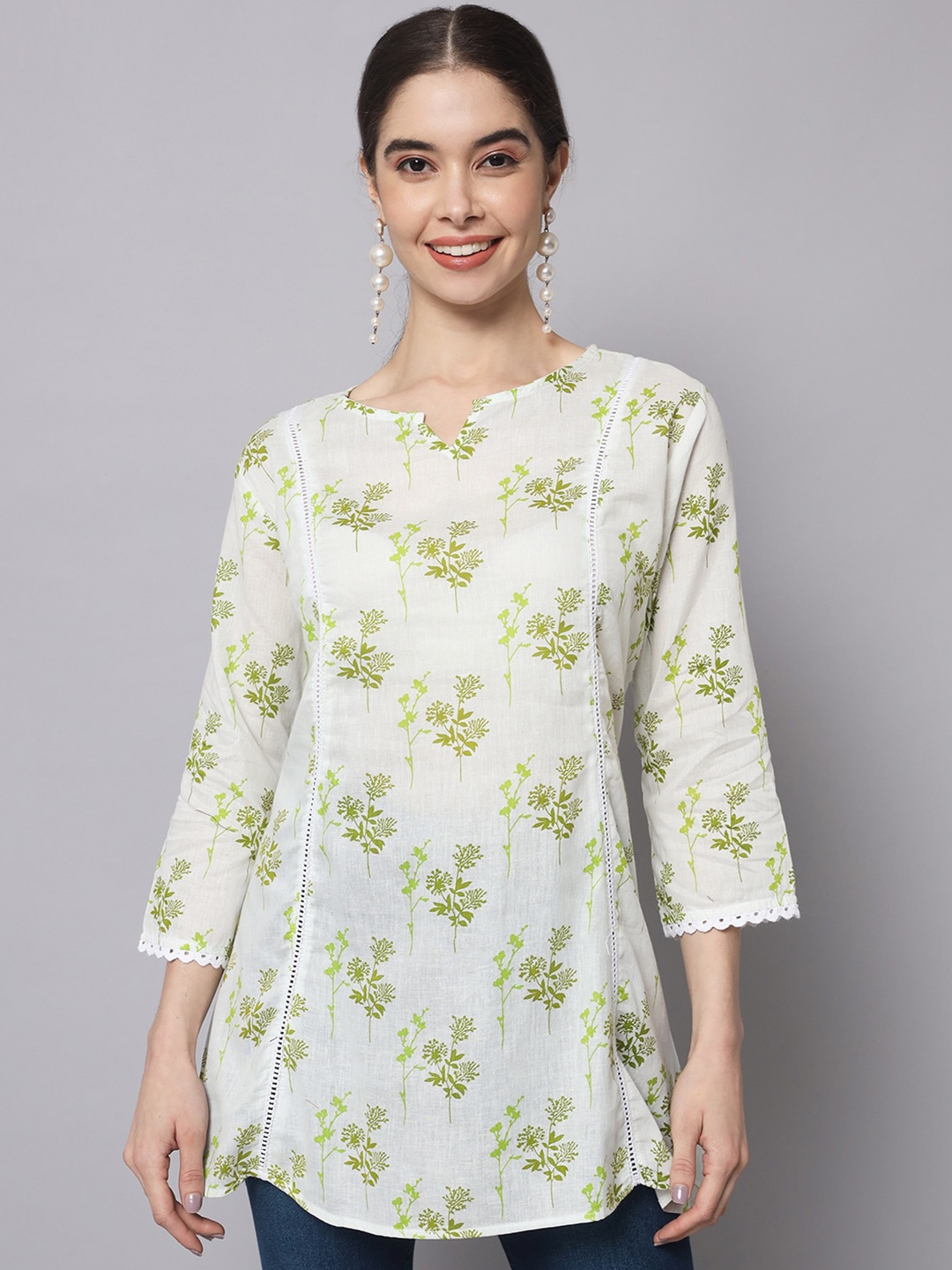 

Myshka Floral Printed Cotton Tunic, White