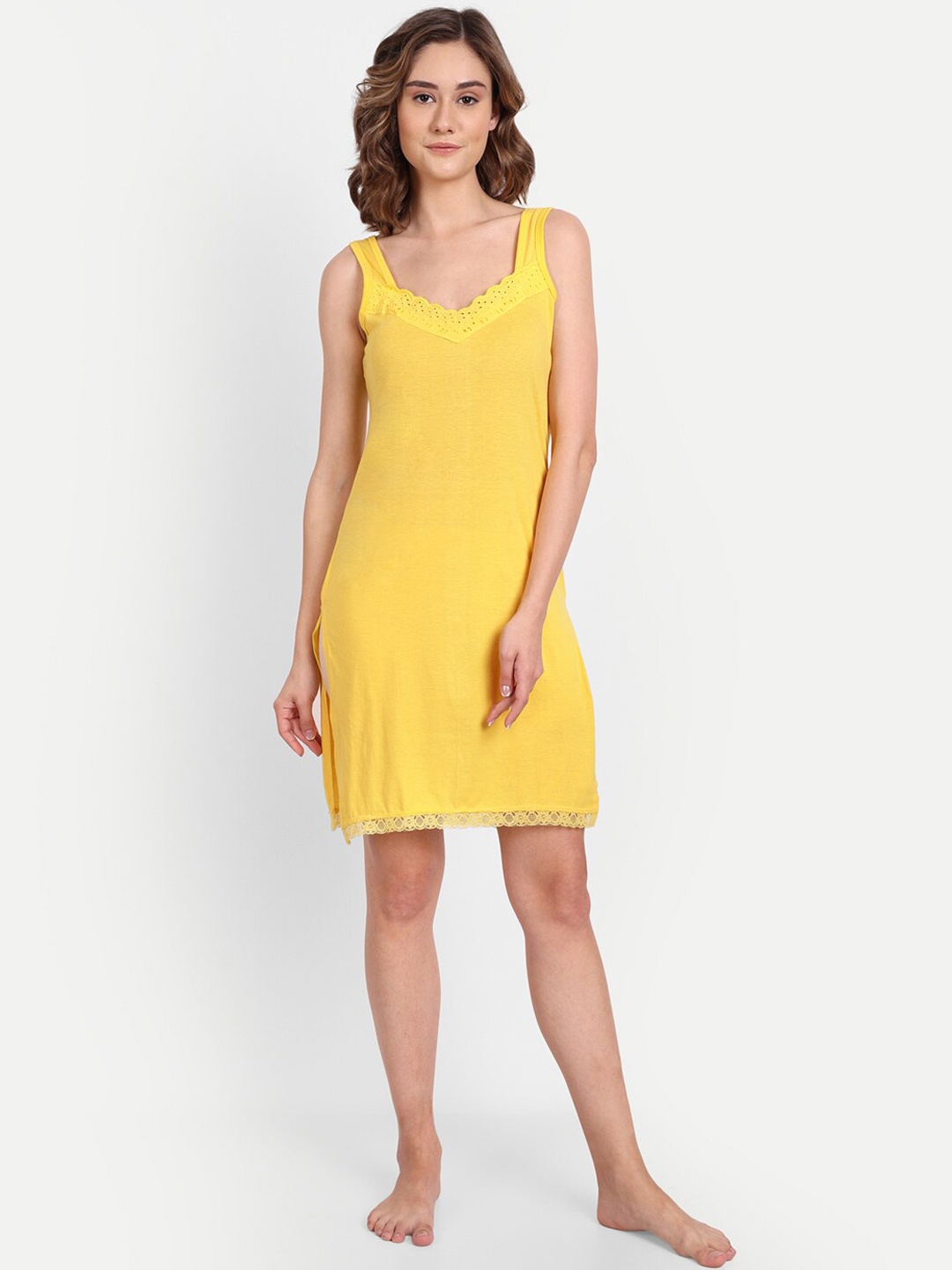 

BLAZON Women Knee Length Cotton Camisoles, Yellow